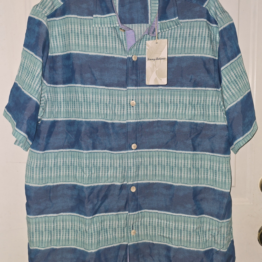 Tommy Bahama Coconut Point RIVERA STRIPE CAMP Shirt $128 Large NWT